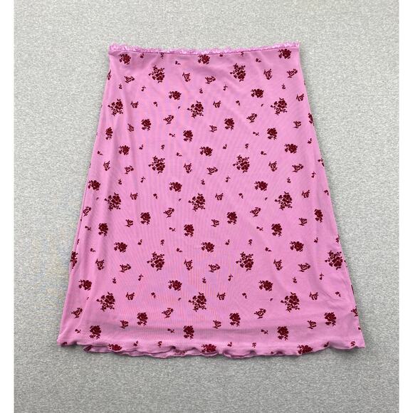 Love, Fire Floral Mesh Lace Trim Skirt Womens XL Pink Pull-On Coquette Feminine - Picture 13 of 13